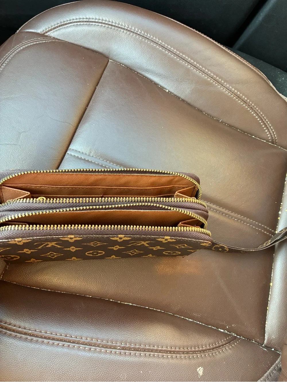 Louis Vuitton Brown Monogram Canvas Wristlet with Tan Monogram
